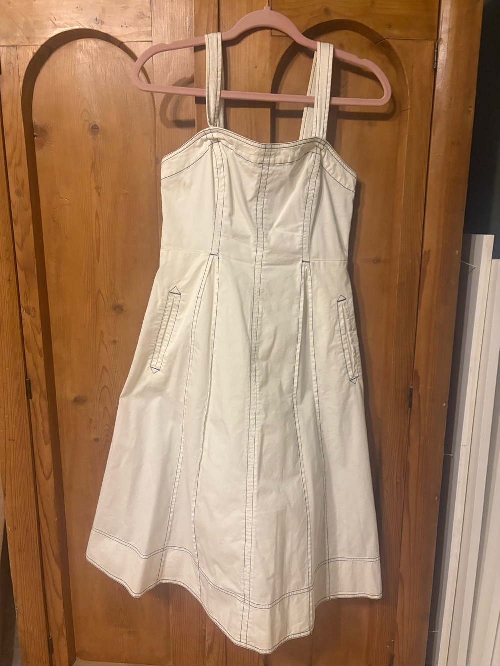 Maeve Cream Midi A-Line Dress with Straps